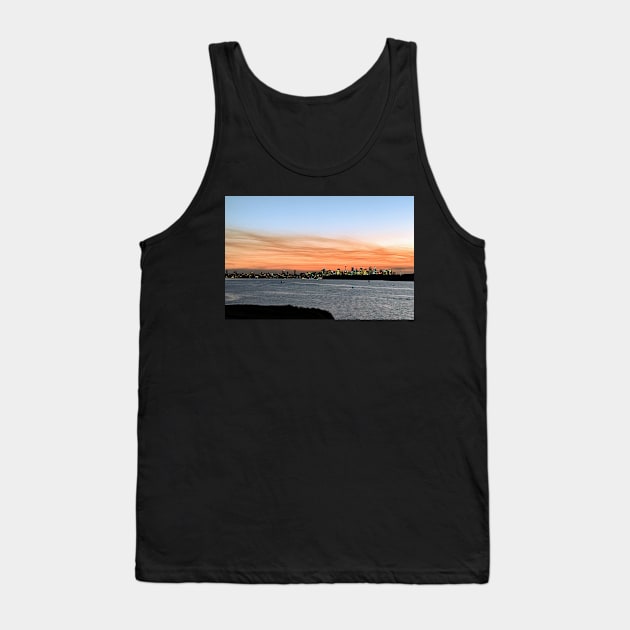 Orange sunset river with night lights cityscape Tank Top by topsnthings